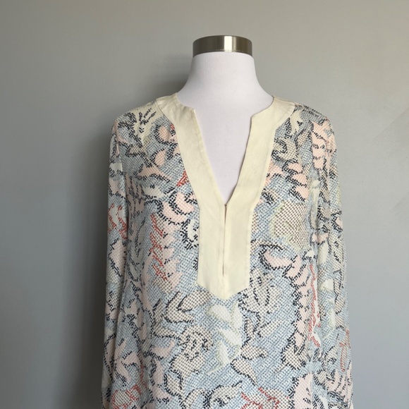 Tory Burch Silk Leaves Floral Sea corals Mosaic Print Dotted Blouse Tunic Top 4 - Picture 8 of 11